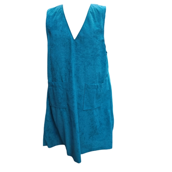 2/$30 Vintage Shift Dress Size 16 Retro Mod 60s Pockets Teal/Turquoise Sundress - Picture 9 of 11